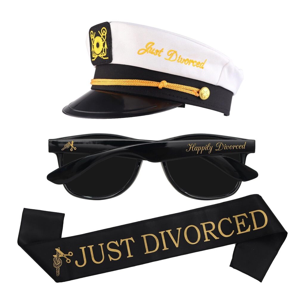2798 Just Divorced Captain Hat, Sash & Sunglasses Set – Funny Divorce Party